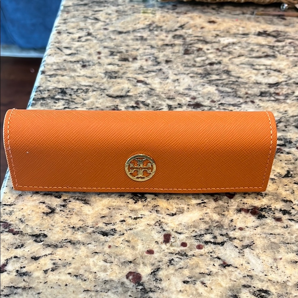 Tory Burch Vibrant Orange glasses Case with Gold Accent